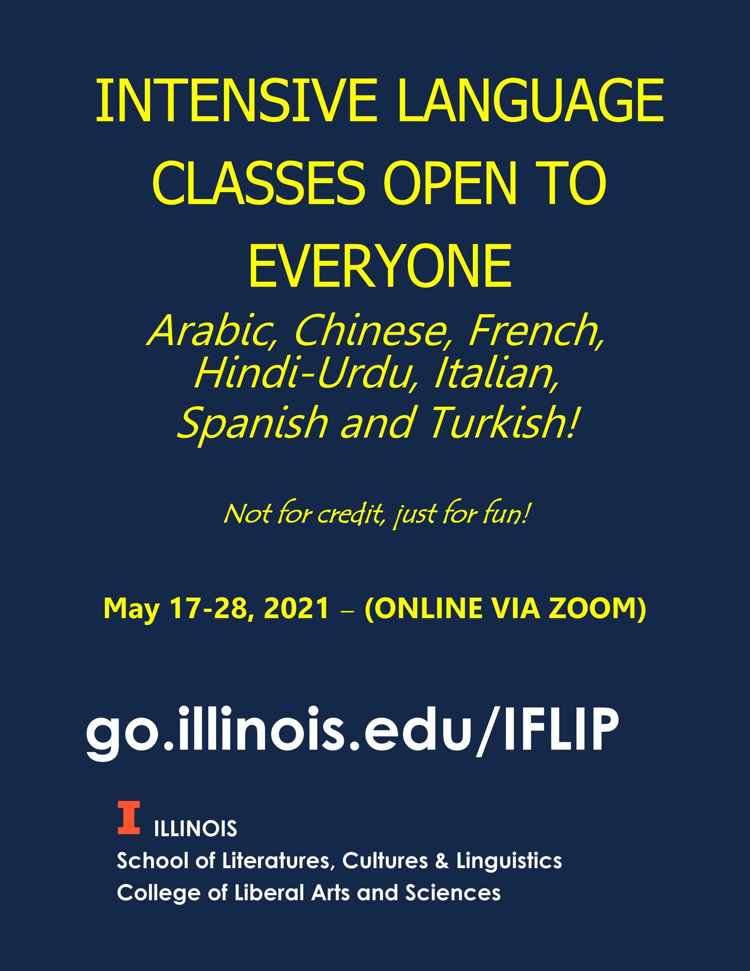 Intensive Foreign Language courses at UIUC May 17-28